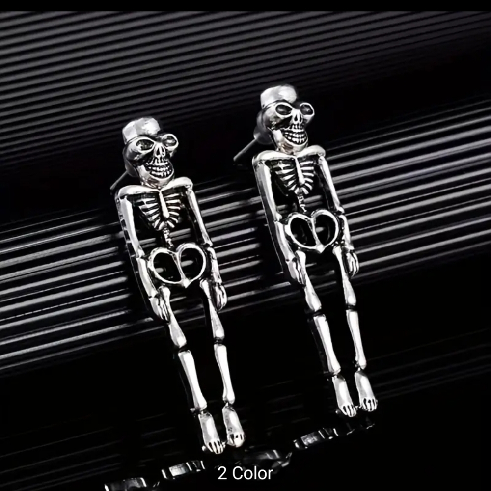 Retro Skeleton earrings halloween BNWT goth punk spooky witch ghost season fall - Picture 4 of 5